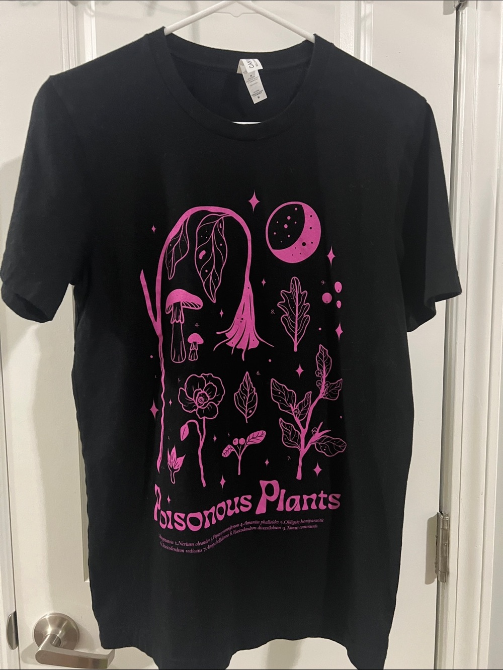 Women's Black Short Sleeve Tee with Pink Botanical 'Poisonous Plants' Graphic